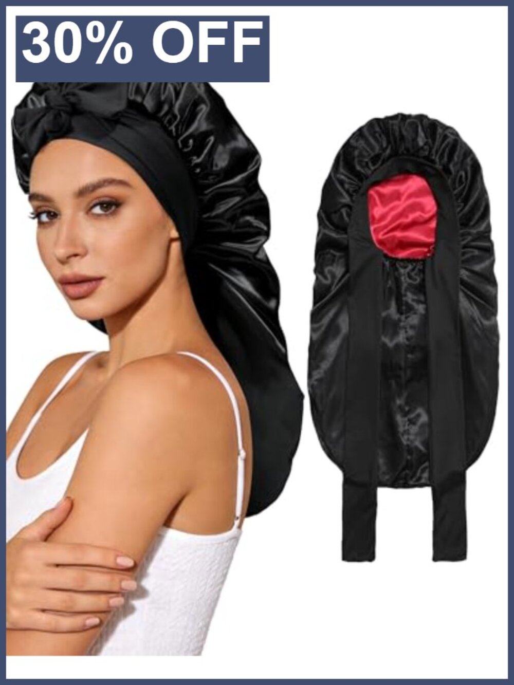 Satin Sleep Bonnet Double Layer Reversible Long Hair Cap